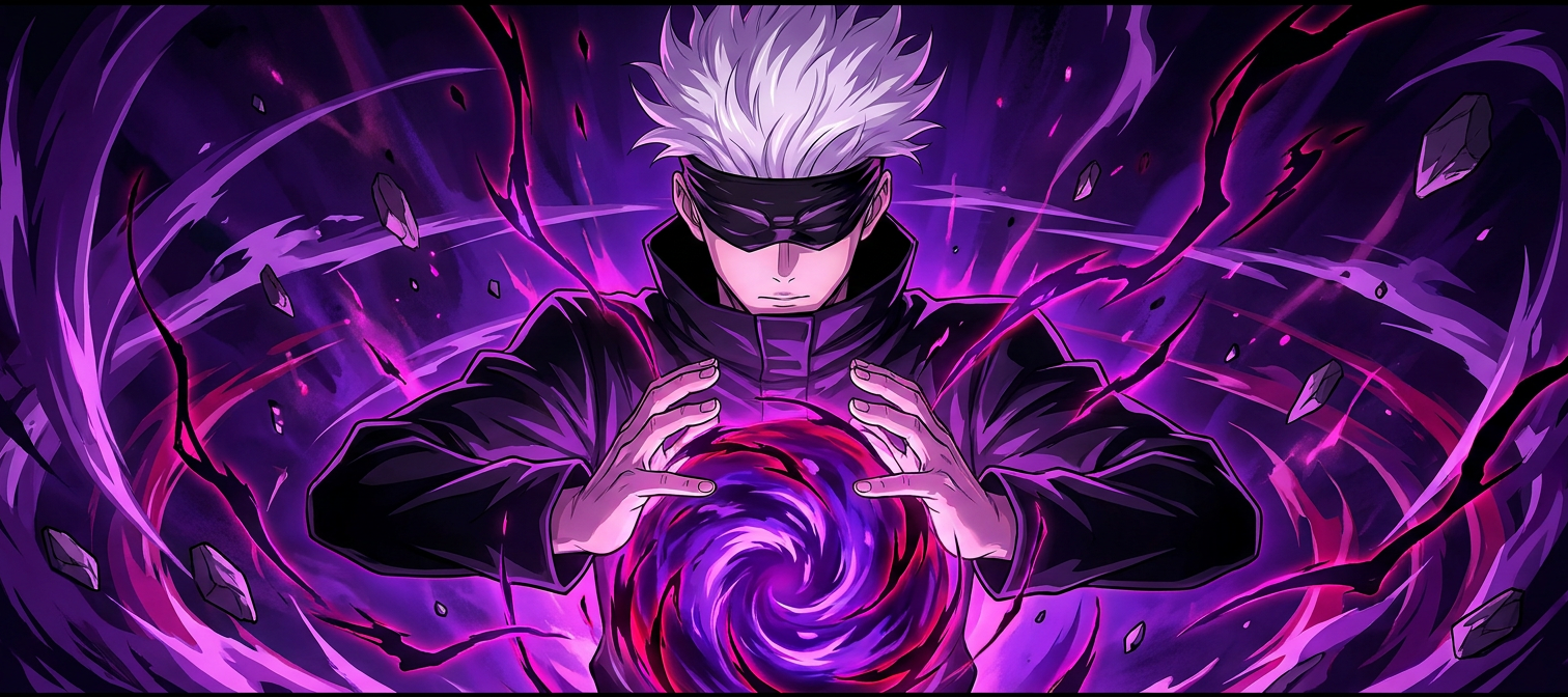 Satoru Gojo from Jujutsu Kaisen unleashing Hollow Purple — s